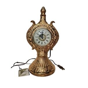 Vintage Lanshire Mantle Clock 22k Gold Hand Painted Self Starting WORKS 13"